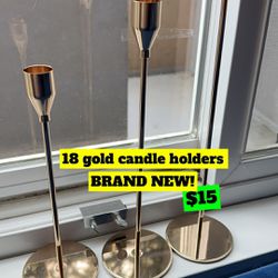 Set Of 18 Gold Candle Holders. NEW SEALED!