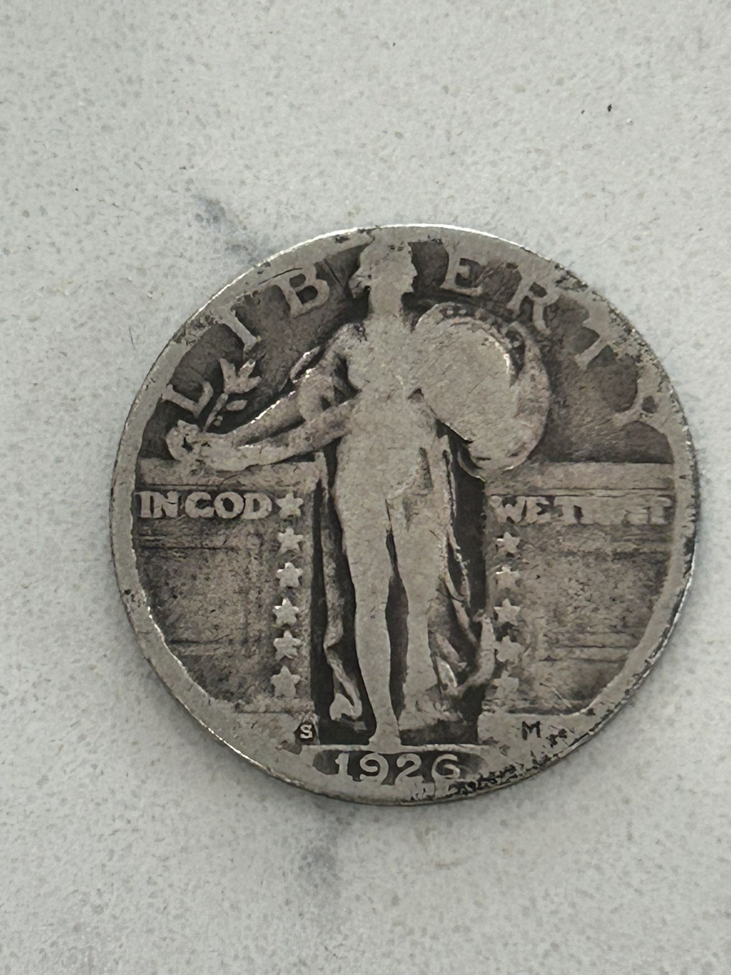 1926 S Silver Standing Liberty Quarter, San Francisco, Low Mint Of 2.7Million