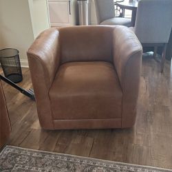 Brown Leather Swivel Accent Chair 