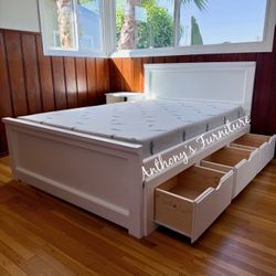 White Full Bed With Drawers And Mattress 