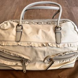 Authentic Gucci Ivory Lambskin Ruffle Boston Satchel Bag 18984Z Pale Gold Hardware