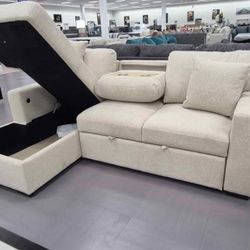 NEW IN  BOX - New Beige Sectional With Pull-Out Bed **NEW ARRIVAL Financeavailable $54 down Pmt💸