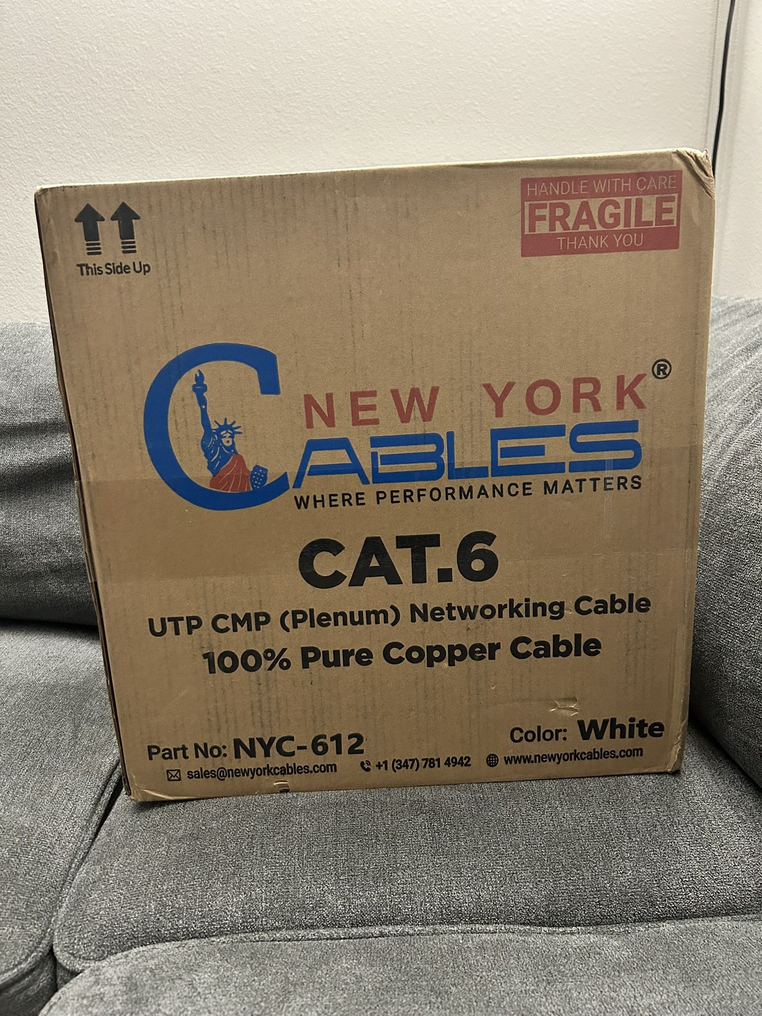 New York Cables CAT6 Plenum Cable - 1000ft (White, Brand New)