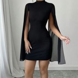 Black Short Dress S | Silk Sleeves | Elegant 