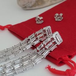 ❤️Sterling Silver Cubic Zirconia and Diamonds Dangle Earrings, Beautiful!/ Aretes Colgantes con CZ y Diamantes!👌🎁Post Tags: Aretes, pendientes