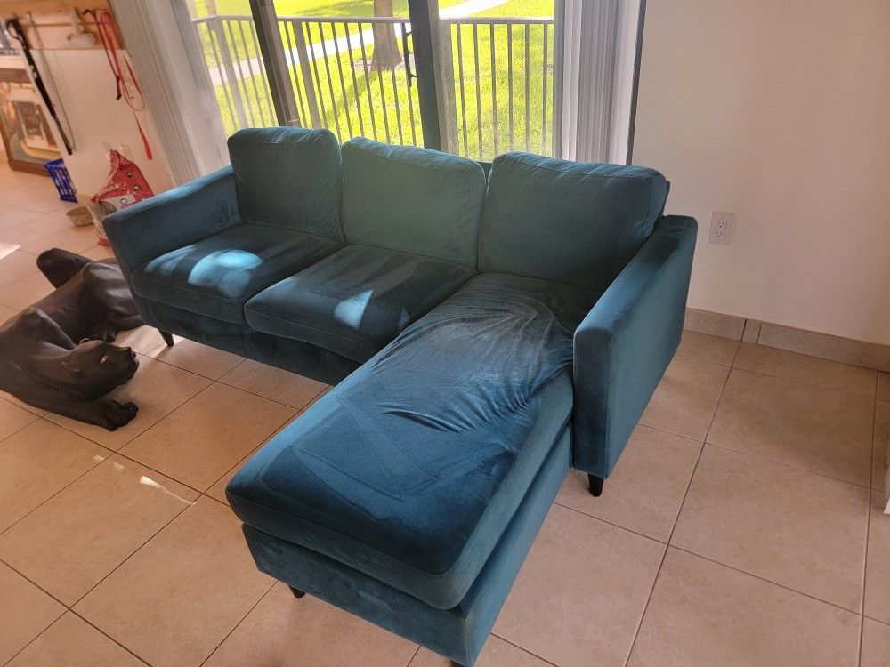 Green Velvet Couch Sectional (Left or Right)