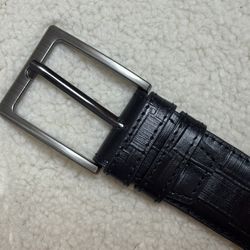 Men’s Black Genuine Leather Belt Woven Embossed Pattern Gunmetal Buckle US XL 