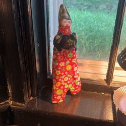 Vintage Handmade Folk Art Cloth Doll Floral Costume Eastern European Style