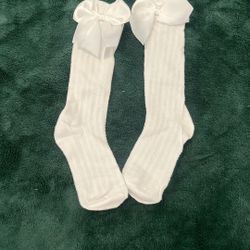 1pair Toddler Girls Bow Decor Over The Knee Socks