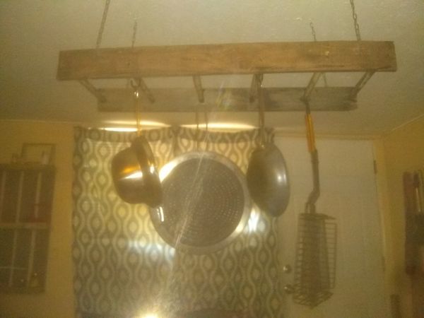 Rustic Ladder Pot N Pan Holder Ceiling Mounted And Matching Spice