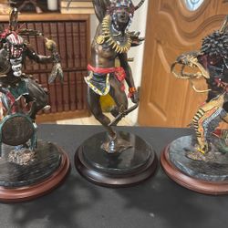 3 Franklin Mint Native Bronze Statues