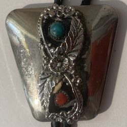 Vintage Bolo Tie Silver And Turquoise Stines