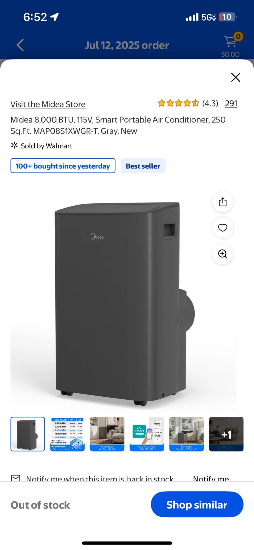 Midea 8000 BTU 115V Smart Portable Air Conditioner 250 Sq.Ft.