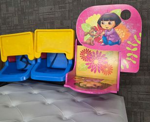 Dora The Explorer desk and 2 kid's feeding chairs.