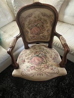 Vintage old Victorian chair, solid wood hand stitch, needle point