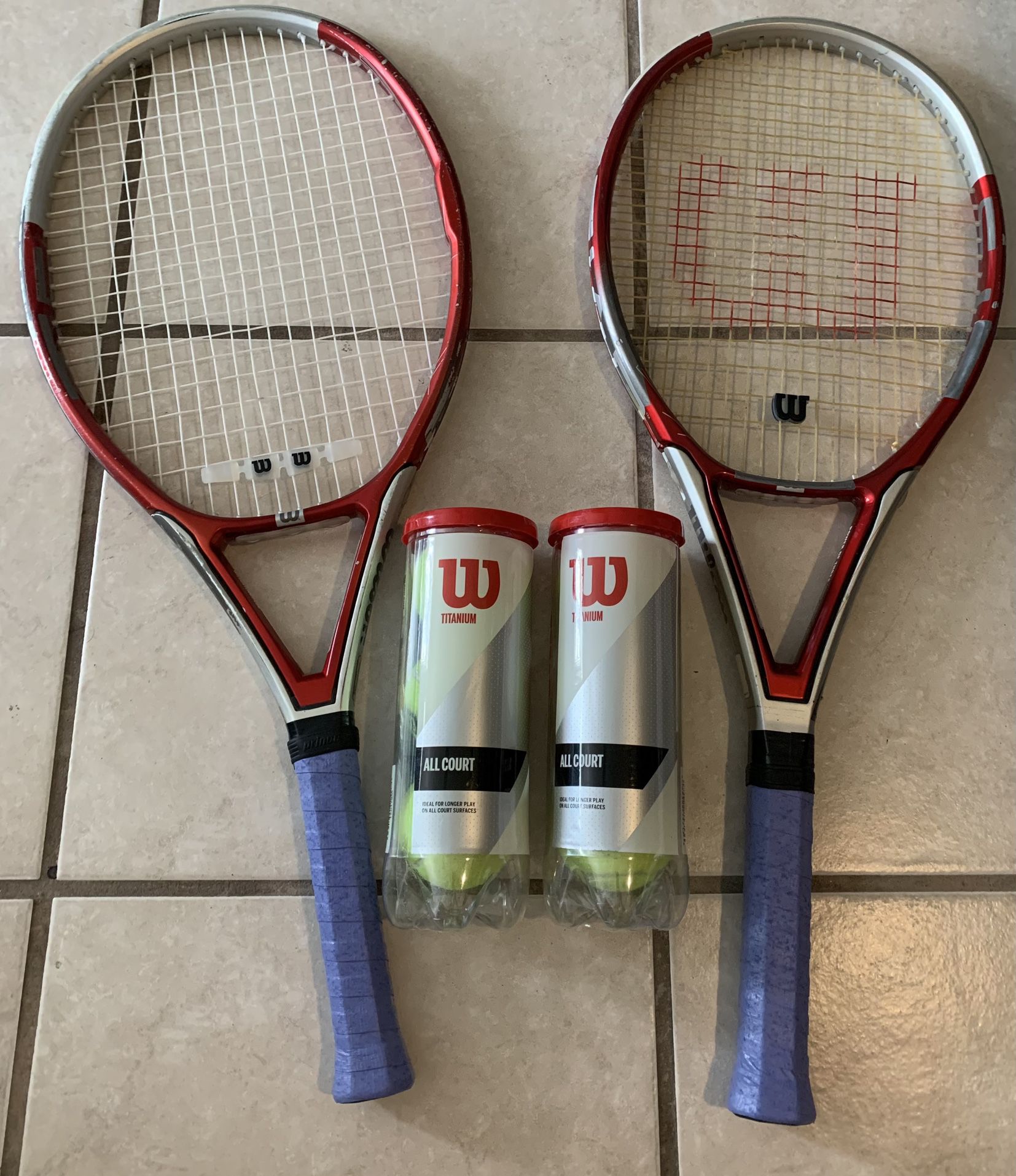 Set Of 2 Wilson Tennis Rackets And 6 Wilson Tennis Balls