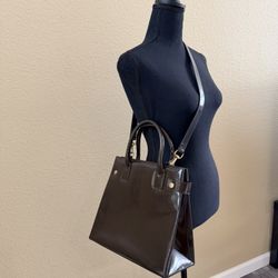 Vintage Gucci Chocolate Patent Leather Top Handle Tote Crossbody 2-Way Bag