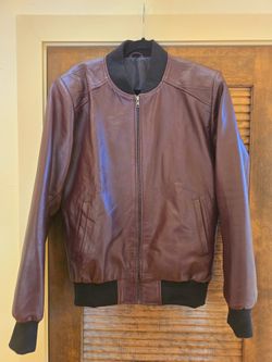 $950 Custom Italy Genuine Lambskin leather Burgundy Bomber Jacket Mens NEW