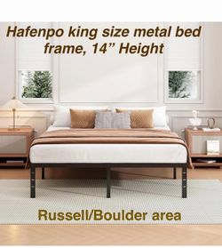 Hafenpo 14 Inch King Bed Frame, Black, holds 1100lbs. Russell/Boulder area. Open box