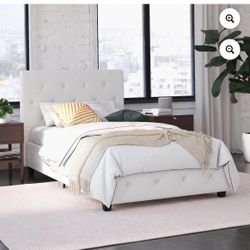 Twin  Bed. Faux Leather. White.