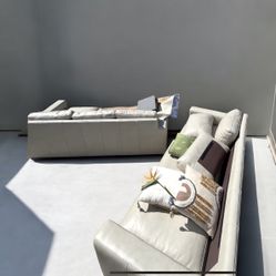 Beige Genuine Leather Sofa  