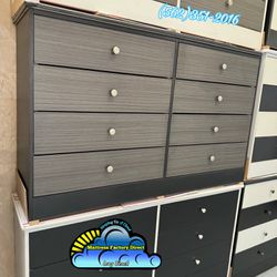 New Grey 8 Drawer With Black Base Wood Dresser Assembled 