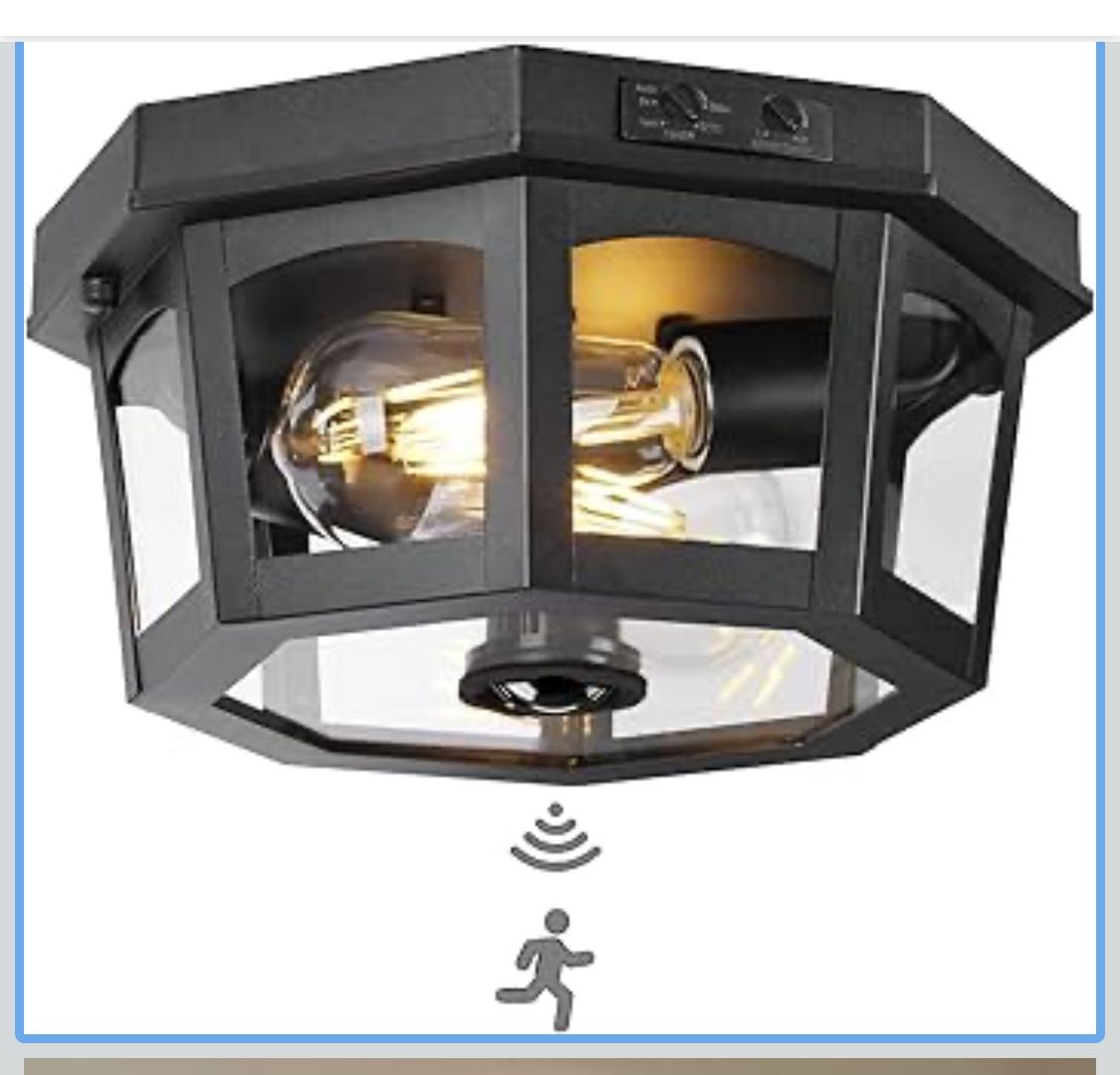 Outdoor Ceiling Light Fixture, Motion Sensor Flush Mount Porch Lights, Exterior Dusk to Dawn Lamp with Activated Detector, Modern Waterproof Lighting