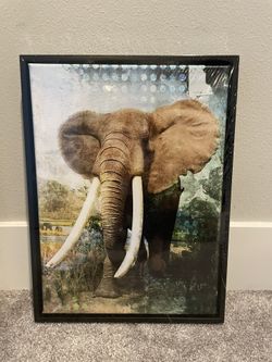 Stretched Canvas African Elephant Wall Art - Framed  12*16 Inches 
