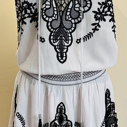 Hale Bob, White & Black Embroidered Mini Dress or Tunic, Large