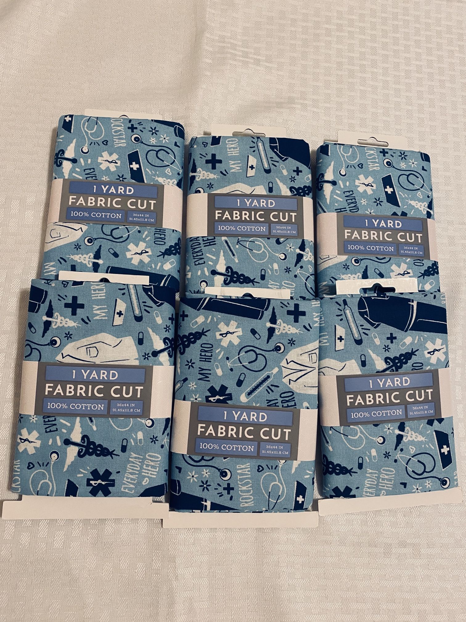 Fabric 1 Yard Blue Medical Hero Theme $3 Each