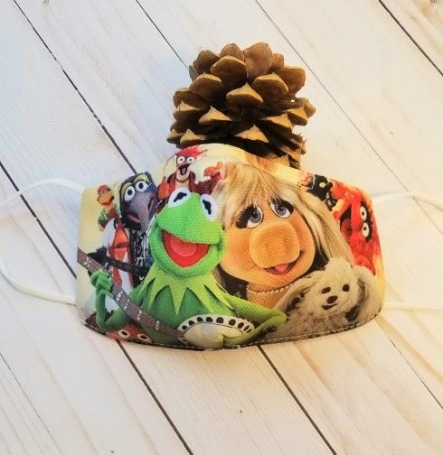 Face Mask Muppet Kermit Ears Straps Triple Layer Washable