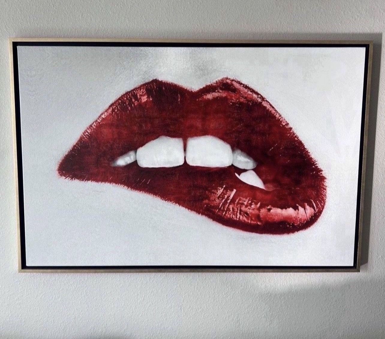 Large Canvas Wall Art Framed 45x30 - Glossy Lips Color Pop Wall Decor - Elegant Lips Wall Art, Lip Art Decor