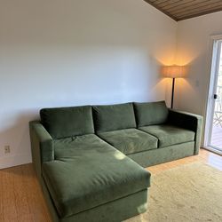 Made in California Mid Century Style Custom Green Velvet Couch