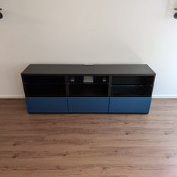 Media TV Stand 3 Soft Close Drawers Cord Control And 3 Glass Shelves