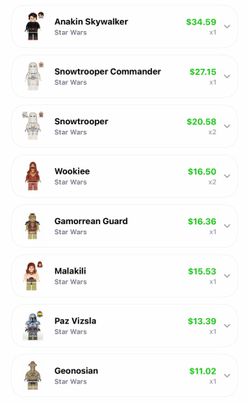 Star Wars Lego mini figs for sale.