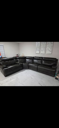 Top Grain Leather Power Reclining Sectional -6pieces