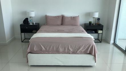 Queen Upholstered Bed Frame – Cream/White