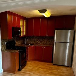 Kitchen appliances gas range, microwave fridge