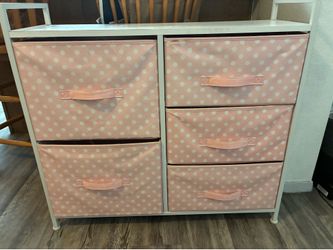 Pink and white fabric drawers dresser