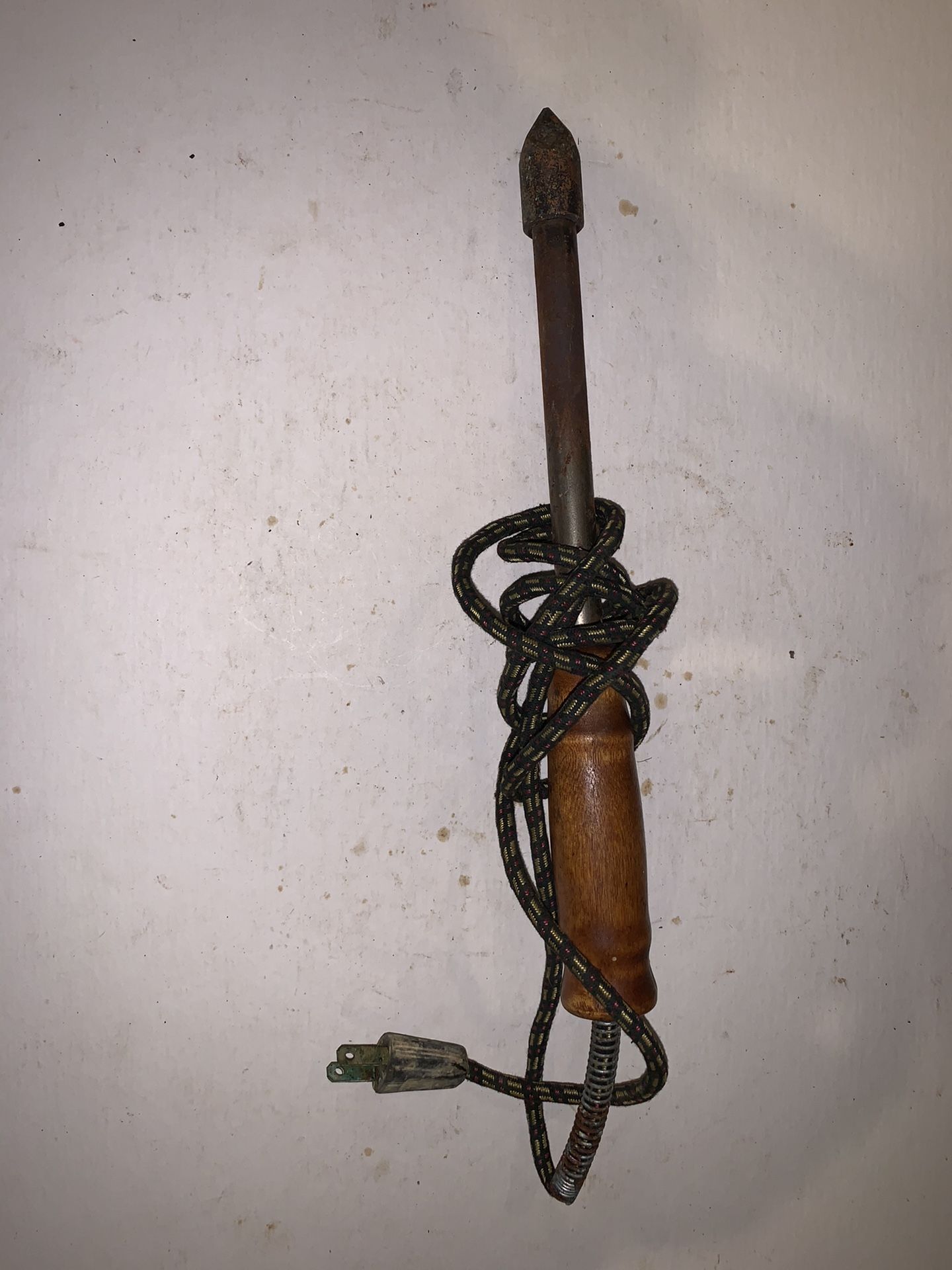 Vintage Wood Handled Electric Soldering Iron w / Braided Cord