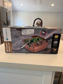 Eternal 4pc Copper Cookware Set Nonstick Square Deep Chef Pan - Brand New