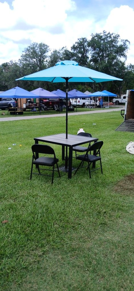 Patio Table Umbrella Stand And 3 Chairs