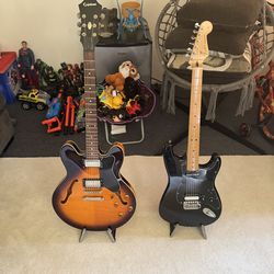Epiphone Dot deluxe hollow body guitar.& a custom Fender Stratocaster guitar