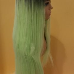 Lace Front Wig Green Straight BRAND NEW