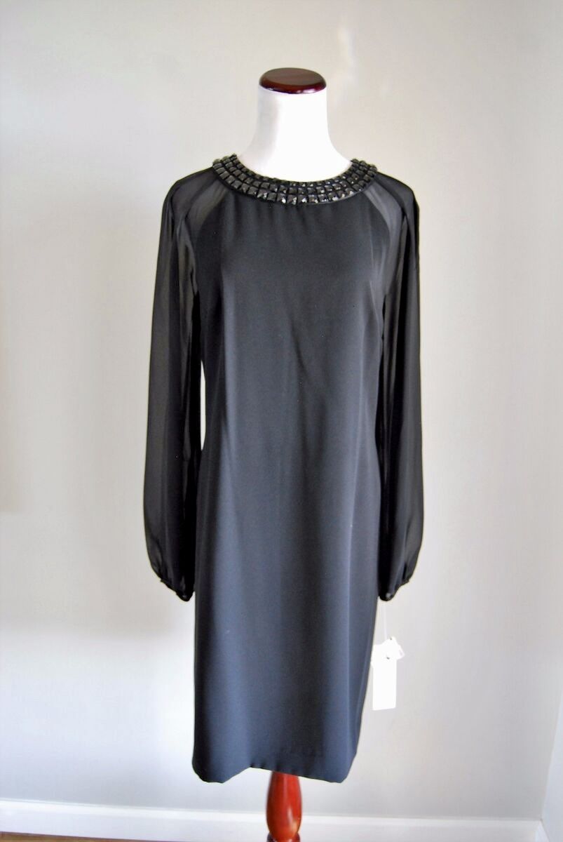 NWT-Jones of New York Black Cocktail Dress Long Sheer Sleeves-Size 4