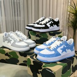 A Bathing Ape Bapesta Men's Sneakers White Black Blue Gray Lace Up Designer
