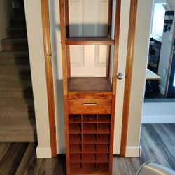 Tall Wood Wine Rack Tower – 20-Bottle, Glass Holder & Drawer, Slim Bar Cabinet - Home Kitchen