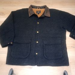 Woolrich mens xl wool blend jacket with leather collar