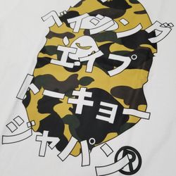 BAPE 1st Camo Katakana Ape Head Yellow/ White Tshirt