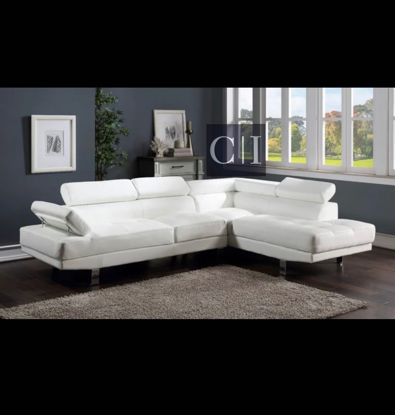 New! White Leather Sectional Sofa Couch